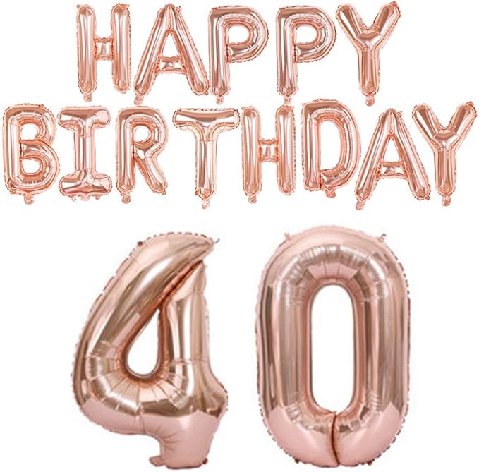 Happy Birthday Balloon Banner 40 inch 40 Balloon Number 16 Inch Happy Birthday Letters Balloons Rose Gold Foil Mylar Balloons for Women and Man 40th Birthday Decorations Party Supplies