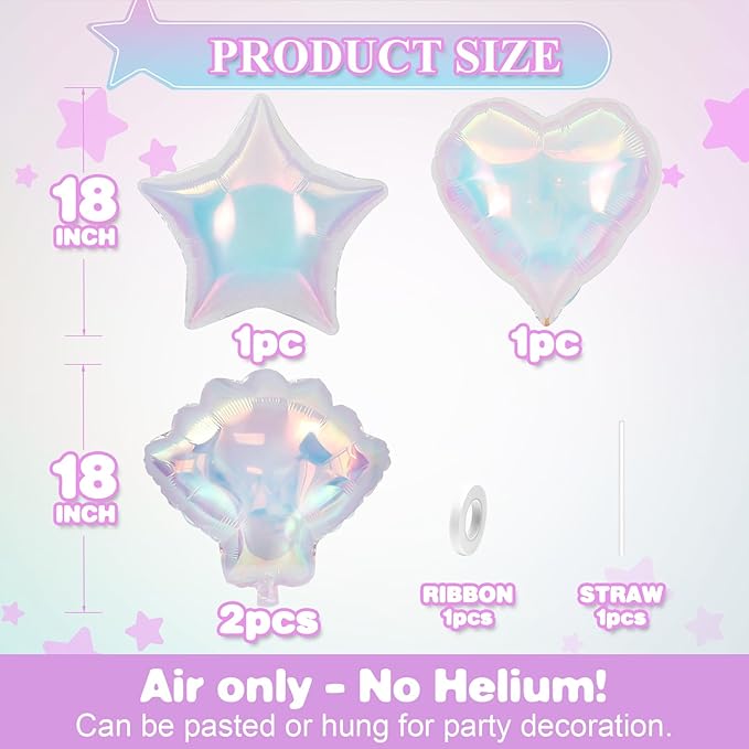 Mermaid Birthday Decorations for Girls Women, Iridescent Birthday Party Decorations, Happy birthday Banner, Pastel Balloons, Fringe Curtains, Star Garland, Cake Toppers for Under the Sea Party Decor