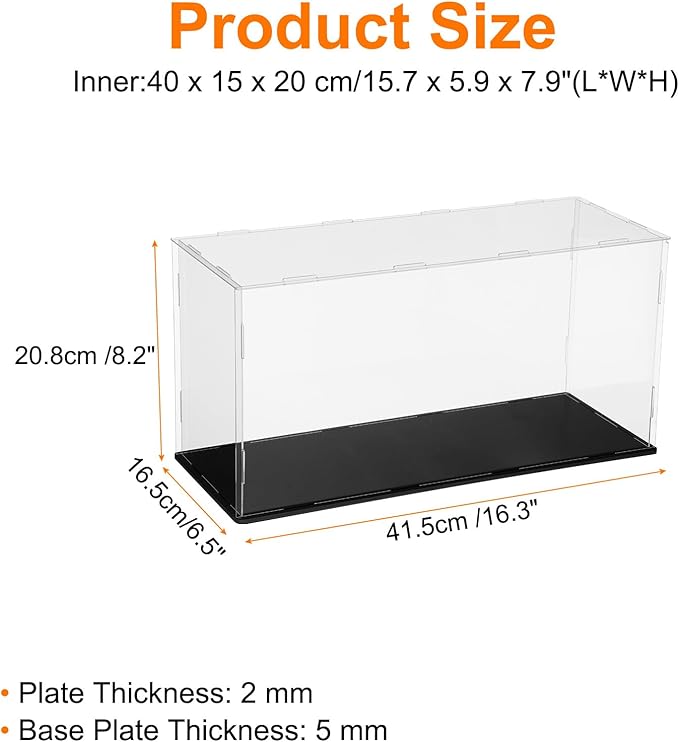 uxcell Acrylic Clear Display Case for Collectibles Self-Assemble Display Clear Boxes with Black Base Dustproof Countertop Storage Box for Collectibles Action Figure, 15.7 x 5.9 x 7.9 Inch