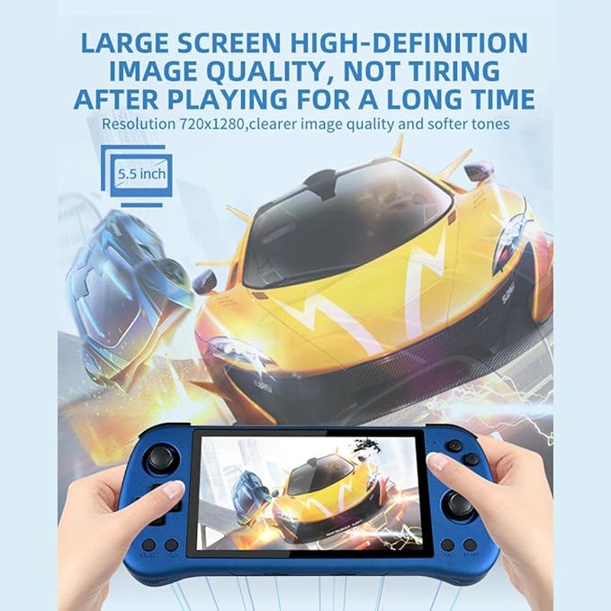 Powkiddy X55 Handheld Retro Game Console Built-in 20,000 Games 128G 5.5-Inch IPS Screen Video Gaming Console, RK3566CPU, HDMI Interface (Black)