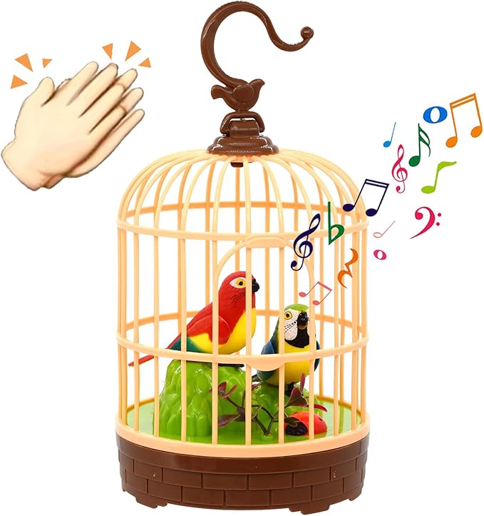 HWD Voice-Activated Induction Birds Birdcage Toy, Talking Chirping Fluttering Parrot Birds Toys Gifts for Baby Toddler Kids Children (A)