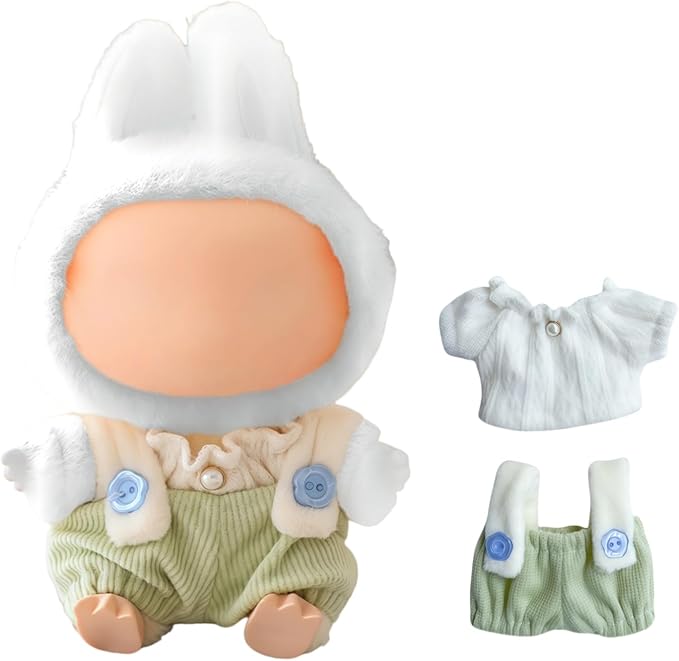 Clothes for Lu bubu 17cm Dolls Accessories(No Doll), Cute Outfit Set 2 Pieces Bib Pants for 17cm Doll Suit, Stylish Dress Up Overalls Doll Clothing Set Replacement Green