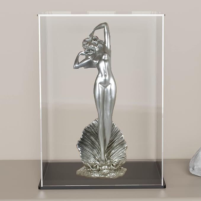 Clear Acrylic Display Case with Matt Black Base and Lid, Dust-Proof Acrylic Showcase, Cube Counter-Tops Box for Large Collectibles (10x10x14 inch)