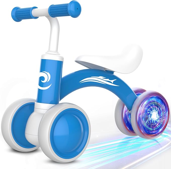 Colorful Lighting Baby Balance Bike Toys for 1 Year Old Boy Girl Gifts, 10-36 Month Toddler Balance Bike, No Pedal 4 Silence Wheels & Soft Seat First Riding on Toys, 1st Birthday Gifts