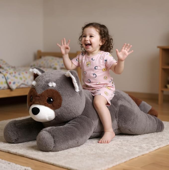 32" Large Raccoon Stuffed Animal, Giant Soft Plush Fluffy Raccoon Toy Birthday Holiday Party Gifts for Kids Girls Boys