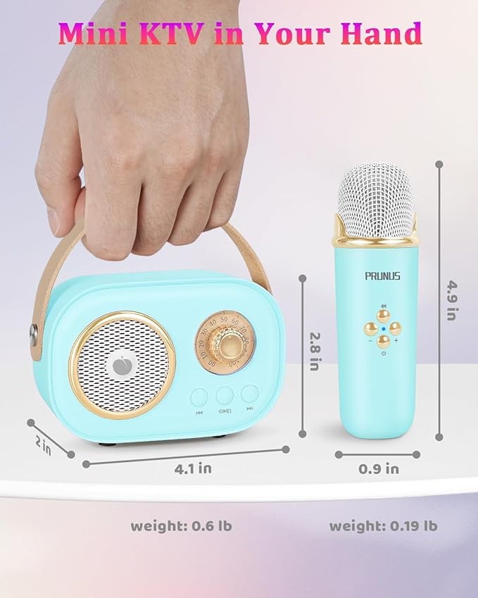 PRUNUS C20 Mini Karaoke Machine,Valentines Day Gifts for Her Him Kids Mens,Portable Bluetooth Speaker with 2 Wireless Microphone for Boys Girls 3-12+ Years Old Birthday Party Blue