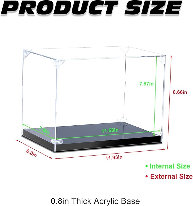 Acrylic Display Case for Collectibles,Clear Acrylic Display Box for 1/24 Scale Model Car,Home Storage Glass Case Action Figures Organizer 12" Lx8 Wx8 H