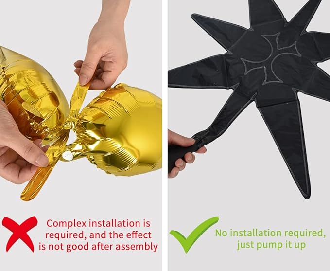 TONIFUL 4 Pcs 22inch 4D Huge Black Star Balloons Explosion Star Mylar Foil Balloons for Party Supplies Backdrop Christmas,New Year,Birthday,Halloween, Wedding,Photo Booth Ornament
