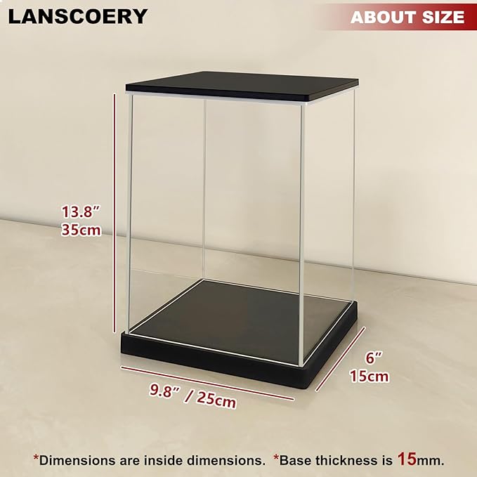 LANSCOERY Acrylic Display Case with Adjustable Yellow/White/Warm LED Light, UV Protection Clear Display Box, Dustproof Showcase for Action Figures, Models, Collectibles - 9.8x6x13.8inch