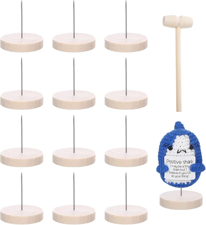 12 Pcs Single Steel Needle Crochet Doll Stand, Wooden Knitted Doll Holder for Displaying Mini Crochet Toys, Perfect Base for Emotional Support Toy, Action Figures, Collectibles