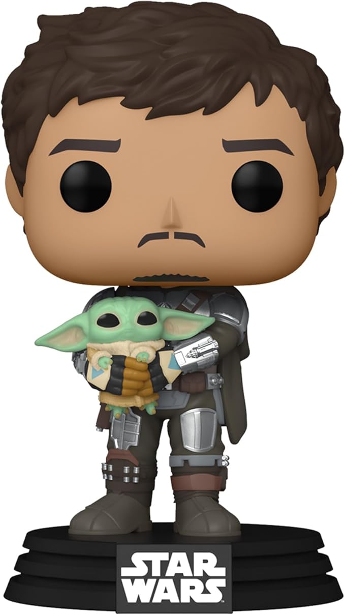 Funko POP Star Wars: The Mandalorian - Mandalorian (Din Djarrin) Holding The Child (Grogu), Multicolor (54525)