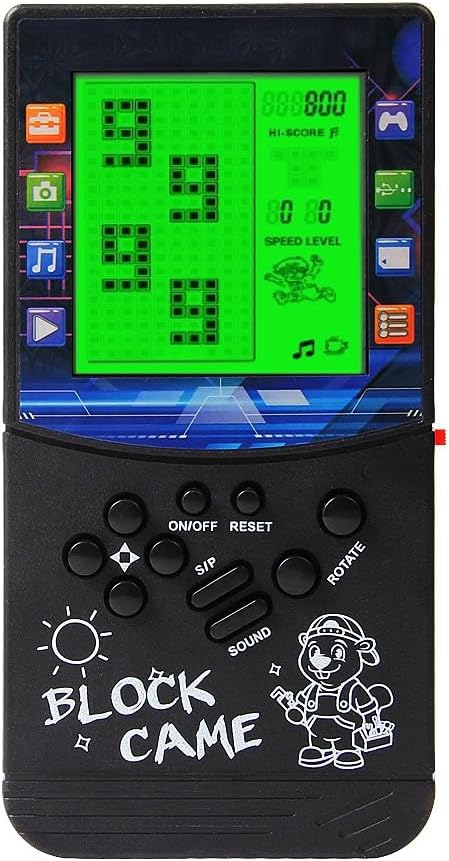 CZT Green Light Large Screen Retro Brick Game Console Built-in Classic Nostalgic Puzzle 999 in 1 Block Game Room/Outdoor/Travel Good Partner Children/Student Gifts (Black)