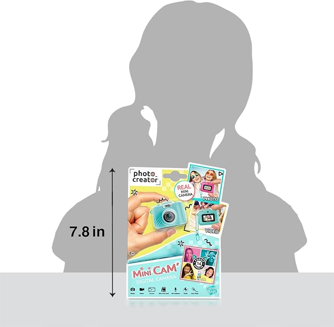 Photo Creator Mini’Cam Original Digital Camera - Turquoise; Customize with 6 Frames and 8 Built-in Color Filters; Compact; 1GB Micro-SD Card Included