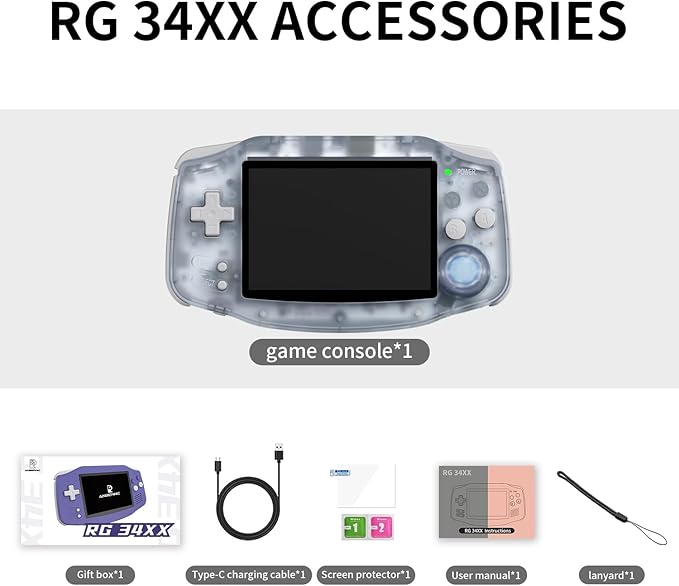 RG 34XX Retro Handheld Game Console Linux 64-bit 3.4 inch IPS Screen 32+64G Card RG34XX Portable Gaming Console 5000+ Preloaded Games 3500mAh Battery Compatible with WiFi HDMI Bluetooth Glacier Blue