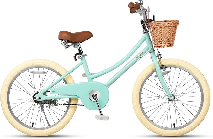 Petimini Vintage Kids Bike for Girls, 12–20 Inch Classic Bicycle with Wicker Basket & Bell, High Tensile Steel Frame, Training Wheels (12–18”), 85% Pre-Assembled, Retro Bike for Outdoor Riding