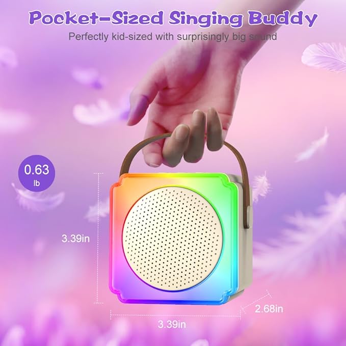 Mini Karaoke Machine for Kids Adults, TOP Toy Gift Bluetooth Karaoke Speaker with 2 Wireless Microphones, LED Party Lights, AUX/USB/TF- Christmas Birthday Gifts for Girls Boys Ages 3-12+, Beige