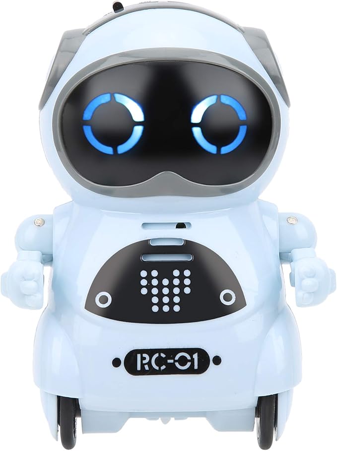 Mini Pocket Robot Toy, Interactive Voice Recognition, Repeat, Sing, Dance, LED, Story ABS Decoration, Robot Toy 3.3in with LED Lights for Entertainment, Communication (Blue)
