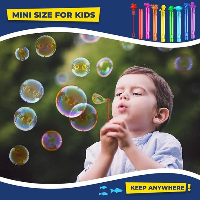 32Pcs Sea Mini Bubble Wands Assortment 8 Styles 8 Colors Bubble Party Favors for Kids, Bubbles for Kids, Themed Birthday Party Favors, Classroom Prizes Summer Outdoor Gifts for Girls Boys