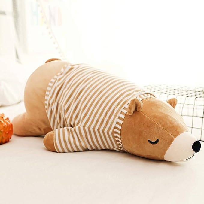 MMTTAO Stuffed Polar Bear Animal Plush Toy 14 Inch Small Brown Sleeping Bear Animal Stuff Soft Plushies Cute Dolls Collection Huggable Pillow Cushion Birthday Gift for Kids Child Boys Girls, 14Inches