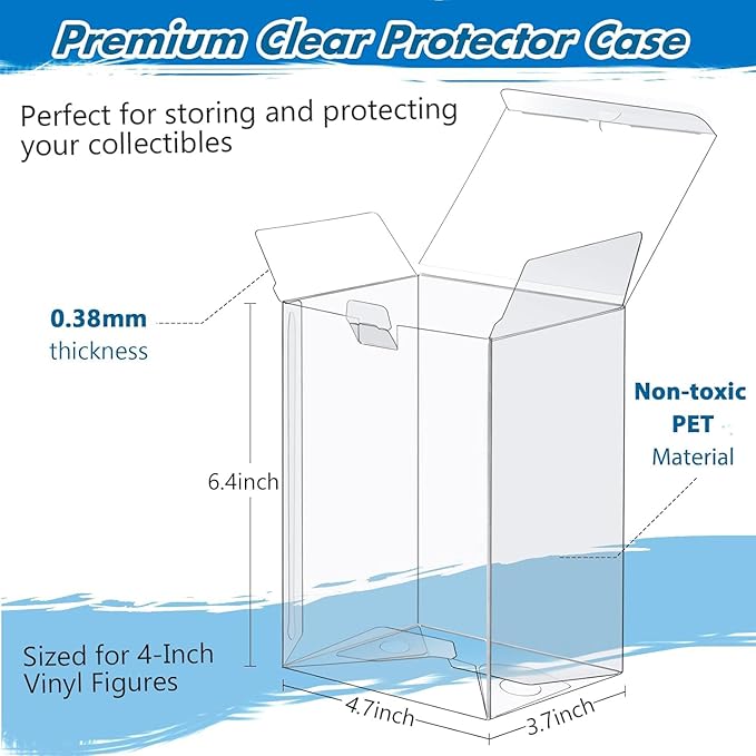 24 Pack Protectors Case Compatible with Funko- 4" Inch Collectible Vinyl Figures, Crystal Clear Protectors, Heavy Duty Display Box w/ Protective Film & Locking Tab, Set of 24