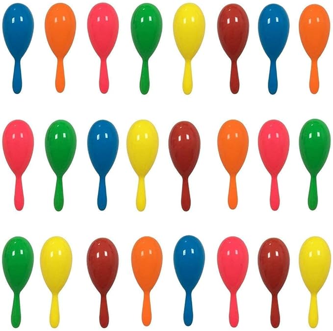 24pcs Mini Maracas for Kids Mexican Fiesta Party Favors Plastic Maraca Shakers Noisemaker for Cinco de Mayo Day of the Dead Fiesta Mexican Themed Birthday Valentine's Day Party Supplies Boys Girls