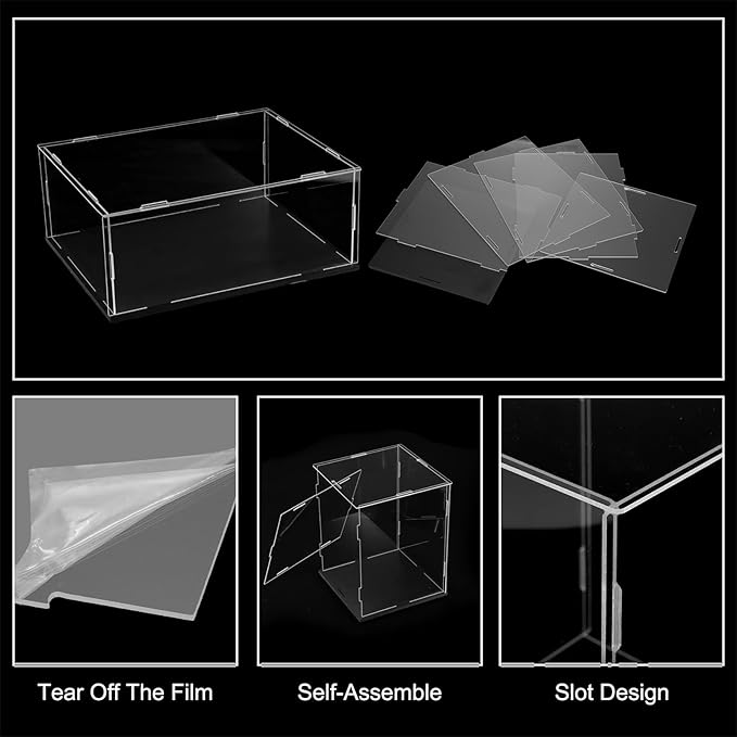 uxcell Acrylic Clear Display Case for Collectibles Self-Assemble Display Boxes with Black Base Dustproof Countertop Storage Box for Collectibles Action Figures, 9.8 x 7.9 x 3.9 Inch
