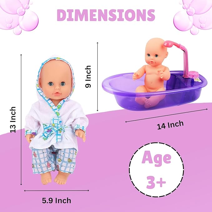 Liberty Imports Baby Bath Toys 13-Inch Little Newborn Doll Bath Set - Real Working Bathtub with Detachable Shower Spray and Accessories for Kids Pretend Play