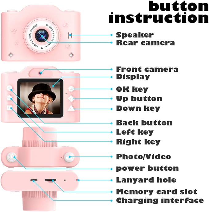 Kids Selfie Camera,Christmas Birthday Gifts for Boys Age 3-9,HD Digital Video Cameras for Toddler,Toy for 3 4 5 6 7 9 Year Old Teens with 32GB SD Card,Kids Toys Gifts for Birthday (Pink)
