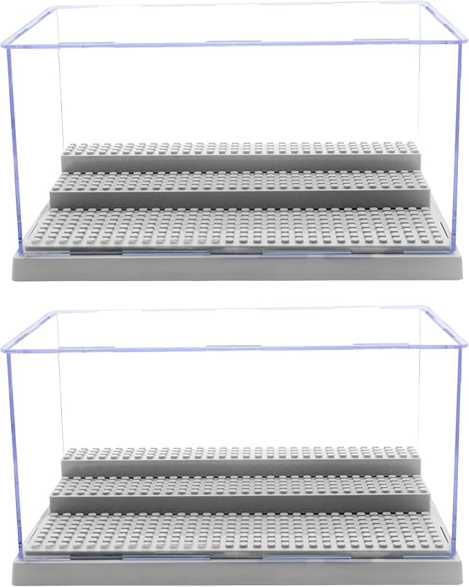 WMM Minifigure Display Case for Action Figures Blocks, Dustproof Acrylic Display Box Storage with 3 Movable Steps for Collection Models Minifigures, Bricks Blocks Toys