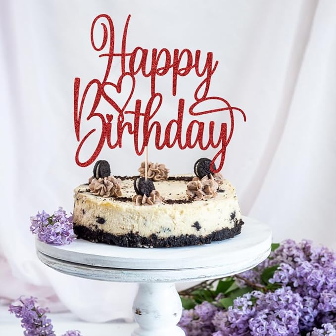 Handmade Glitter Happy Birthday Cake Topper- Fabulous Cake Decoration，Anniversary/Birthday Party Decoration Supplies (red)