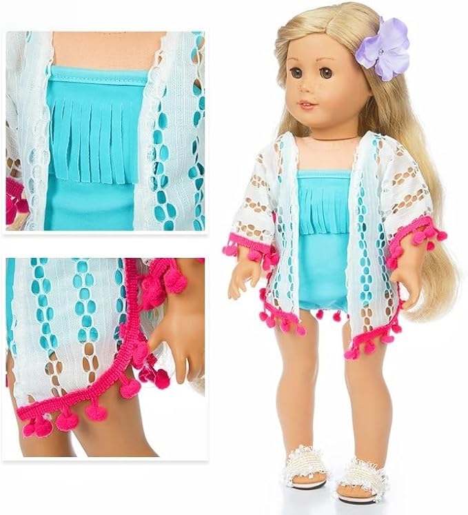 18 Inch American Doll Accessories, Fashion Doll Swimming Play Sets for American 18 Inch Girl Including Clothes Swimsuit Sunglasses Phone Shoes