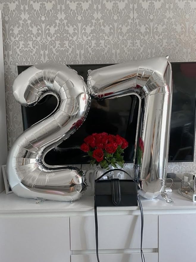 27 Balloon Number, Large Silver Happy 27 Birthday Decoration for Men & Women 2 7 27 72, Foil Number Balloons for Wedding Graduation Celebration Anniversary Supplies
