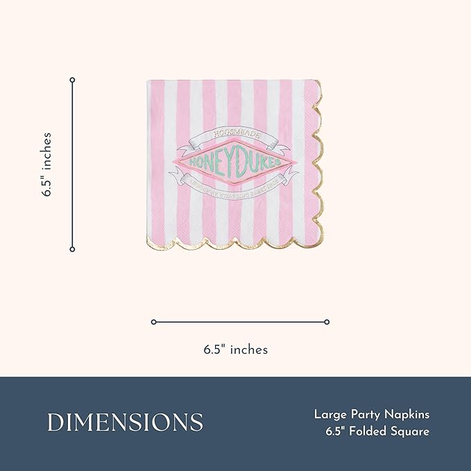 Harry Potter X Bonjour Fête Honeydukes Large Pink Stripe Napkins | Gold Foil | Premium 3-Ply Lunch Napkins for Harry Potter Themed Parties | Pack of 20, 6.5" Folded | Festive Party Supplies