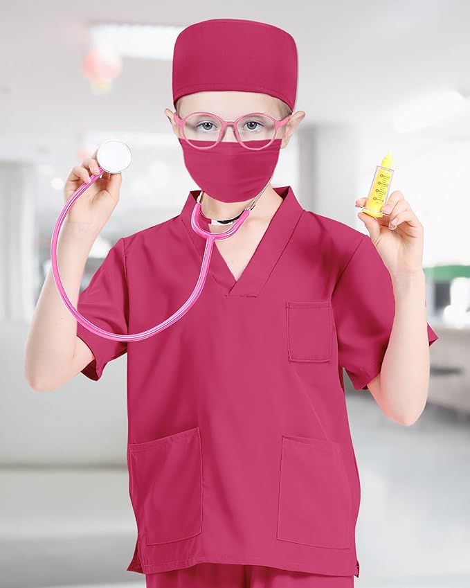 ICECUTE Doctor Costume for Kids Scrubs with Accessories,7Pcs Toddler Halloween Costume for Boy Girls,3-11 Years