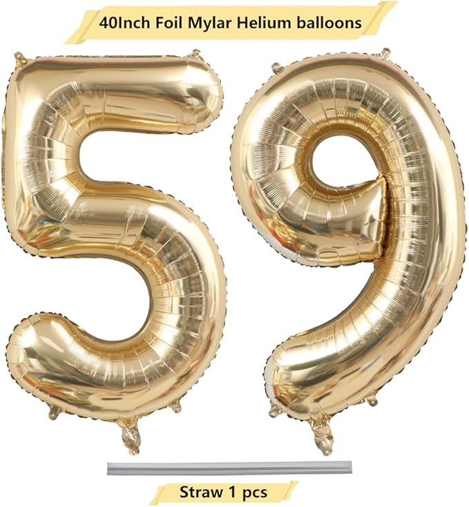 40 Inch Light Gold 59 Number Balloons White Gold Giant 95 Foil Mylar Helium Large Digital Champagne Gold Birthday Numbers Jumbo Balloons 59th or 95th Anniversary Party Decorations Supplies
