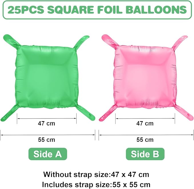 Pink Green Square Foil Balloon Wall,25Pcs Double Sided Foil Balloons Backdrop Helium Tunnel Arch Garland Kit for Girls Witch Themed Birthday Baby Shower Anniversary Party Decorations