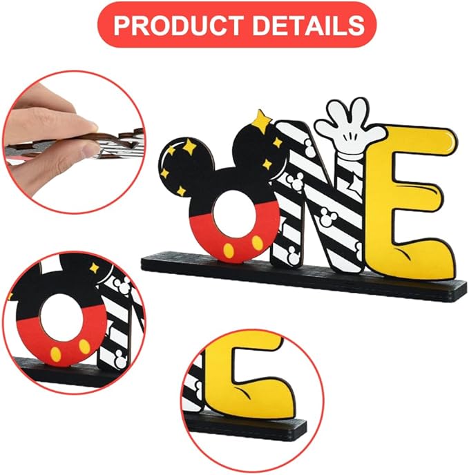 TONIFUL Mouse 1st Birthday Party Supplies 1st Table Centerpieces - Red Mouse Theme Design and Sturdy Wooden for One Year Old Birthday Party Favors 1st Birthday Party Decorations (4 Pcs)