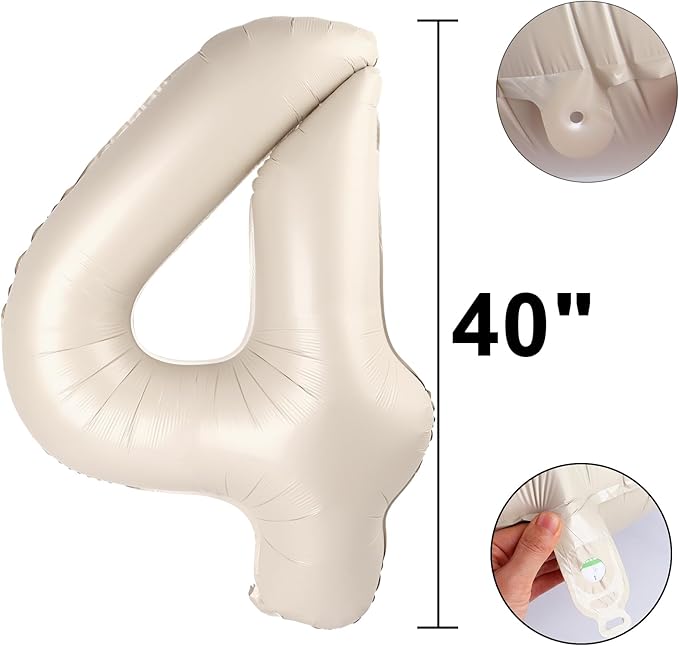 40 Inch Large Milk White 4 Balloon Numbers Big Foil Number Cream Balloons Giant Helium Happy 14th 24th Birthday Party Decorations for Man and Women, Huge Mylar Anniversary Party Supplies