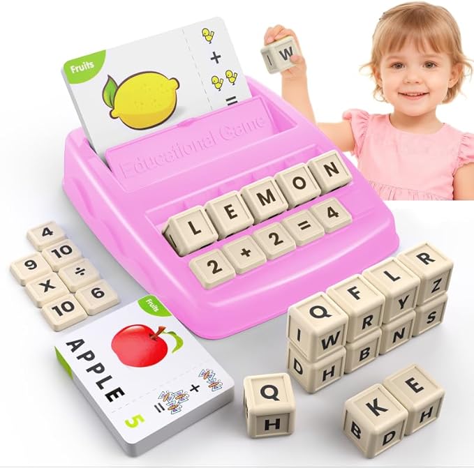 Educational Toys for Kids Ages 3-8, Matching Letter Spelling Game ABC Learning, Learning Toys for 4-7 Year Old Girls,Christmas Birthday Party Gifts for 3 4 5 6 7 8 Year Olds Girls Pink