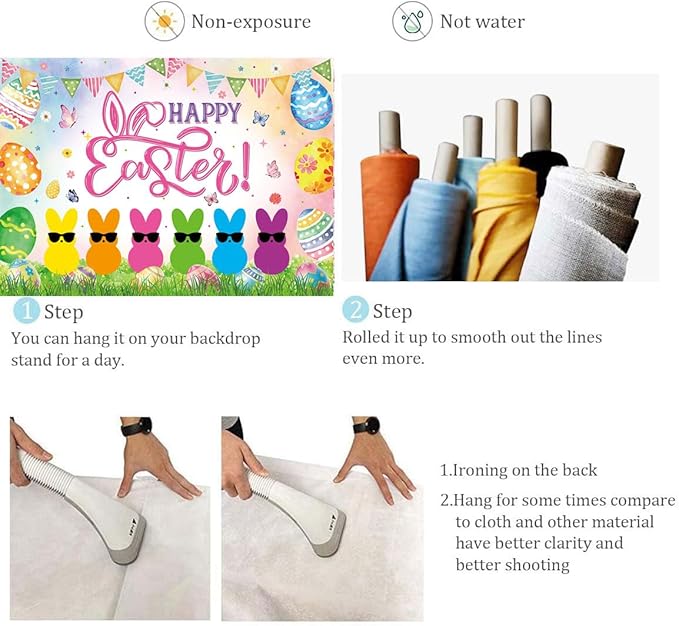 Happy Easter Banner Backdrop 6x4FT Spring Colorful Eggs Bunny Peeps Photography Background Easter Peeps Party Decorations Supplies Photo Props