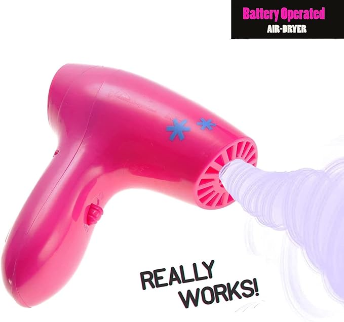 Beauty Hair Stylist Set - Boutique Beauty Salon Fashion Pretend Play Set for Girls with Toy Blow Dryer, Curler, Scissors, Comb, Mirror & Other Styling Tools