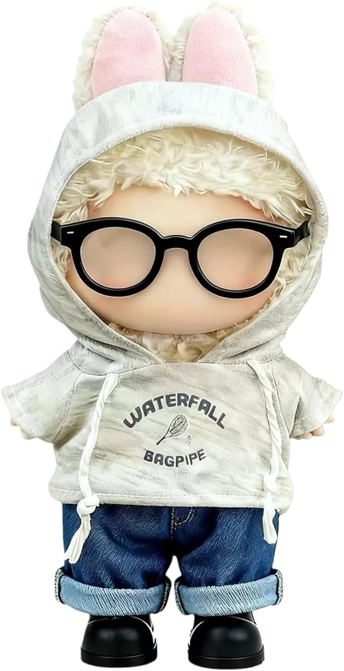 17cm Doll Clothes (NO Doll) – 4-Piece Set, Gray Sweatshirt + Pants + Shirt + Glasses + Shoes, Cute and Premium Dolls Outfit Accessories (Gray Sweatshirt)