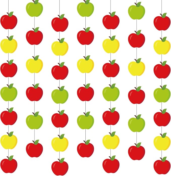 8 Pcs Apple Classroom Decorations Red Apples Garland Banner Back to School Apple Paper Cutouts Hanging Decor for Home Chalkboard First Day of School Party Supplies