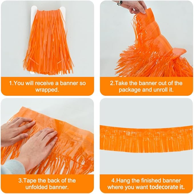 BEISHIDA 3 Packs Metallic Foil Fringe Garland Orange Wall Hanging Tinsel Fringe Banners for Halloween Car Floats Bridal Shower Wedding Birthday Easter Graduation Holiday Party Decoration(30 Feet)
