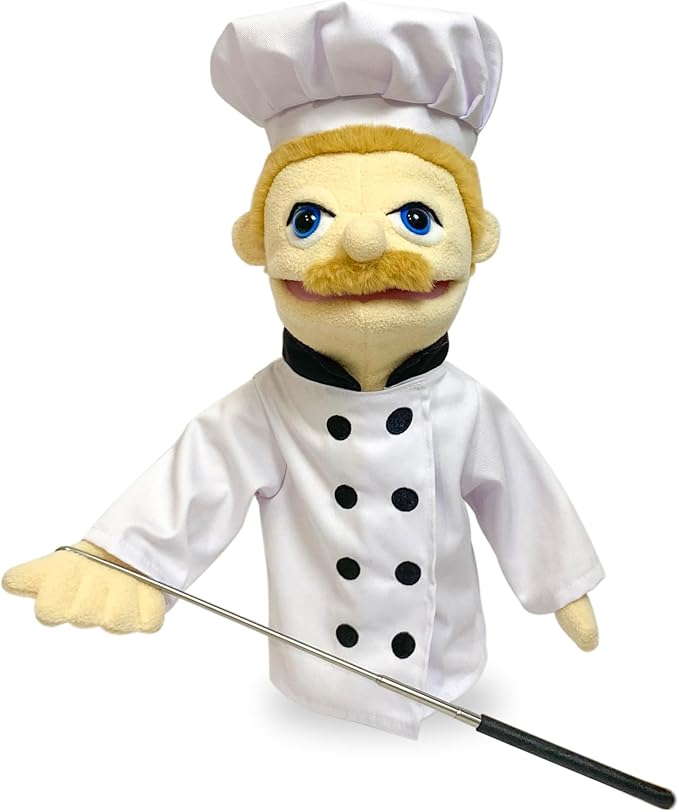 16" Puppets Entriloquist Puppet,Hand Puppets for Kids Plush Chef Puppets for Adults with Removable Mouth Puppet for Kids Ages 4-8，Hand Puppet for Adults with Scalable Puppet Control Rod