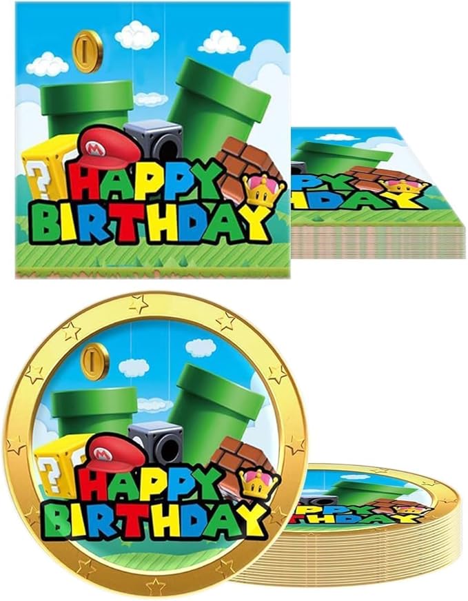 FOR Mario Party Tableware, 20 Plates and 20 Napkins and Tablecloth71 '' x 42 ''Super Bros Birthday Party Decorate Supplies