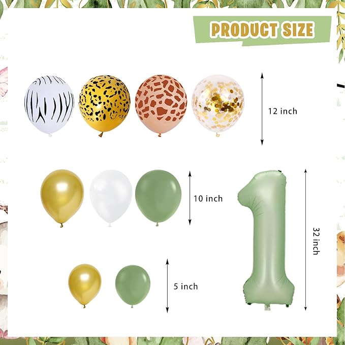 Mpanwen Wild One Birthday Decorations for Boys, 132 Pcs First Safari Jungle Theme Party supplies for 1st Boy Baby - Backdrop, Tablecloth, Palm Leaves, Centerpieces, Crown, Poster, Wall Signs, Blocks