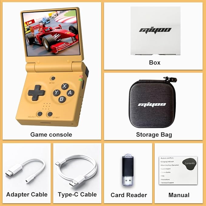 Miyoo Mini Flip Retro Handheld Game Console, 2.8 Inch 750*560 IPS Screen, Portable Linux Emulator Handheld, Gift for Men & Women, Yellow