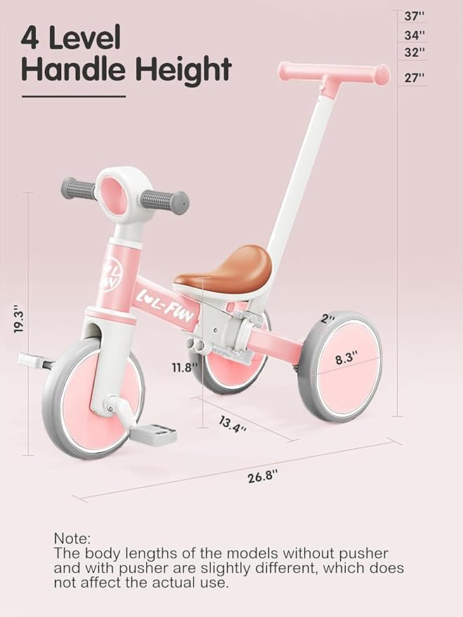 LOL-FUN Tricycle for Toddlers 1-3 Years Old Riding Toy, 5 in 1 Baby Balance Bike 2 Year Old Boys Girls with Parent Steering Push Handle