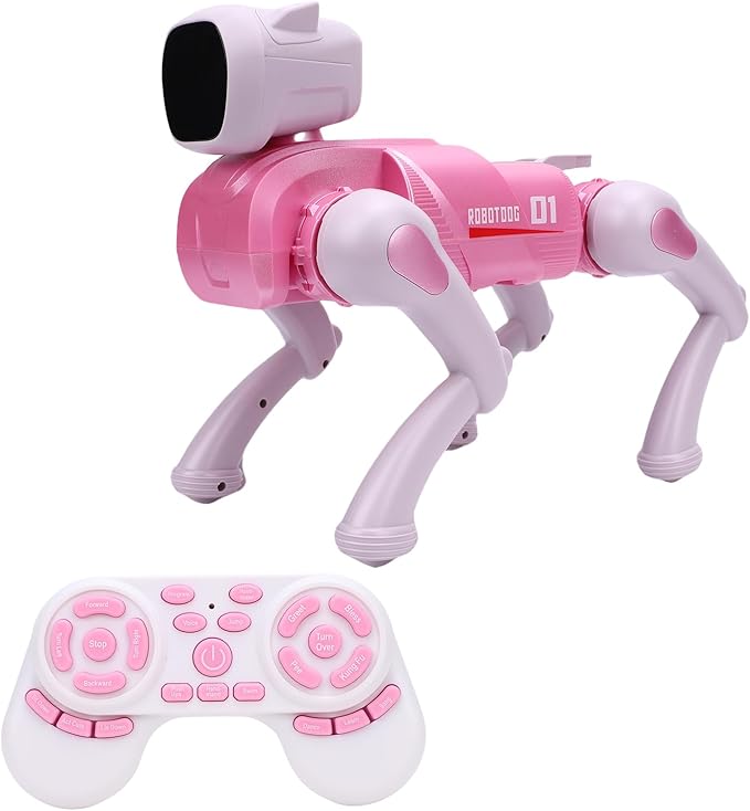 Drfeify AI Robot Dog, Programmable Interactive Robotic Pet with Voice Control, 2.4G Remote, App Control, Multiple Actions, for Kids Adults Coding Entertainment (Pink)